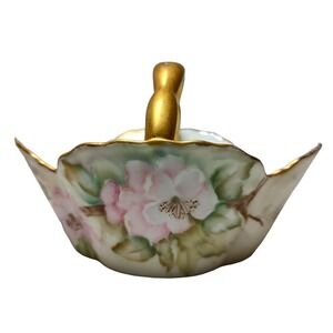Antique VS Company Bavaria Basket Gold Handle Hand‎ Painted Apple Blossoms